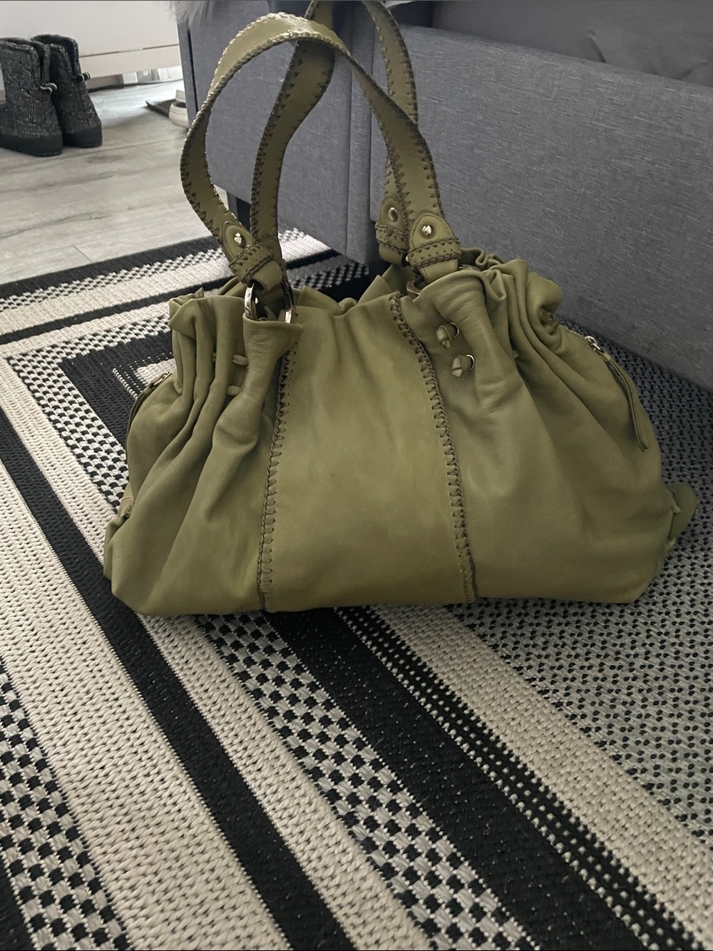 Olive Green super soft Leather Women’s Shoulder hobo Bag Junior Drake